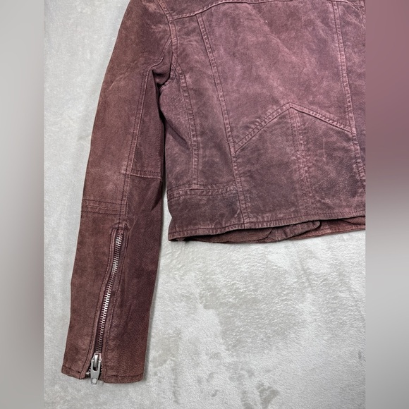 Blank NYC SL8 100% Leather Plum Purple Brown Zip Front Collared Moto Jacket S - Picture 13 of 16